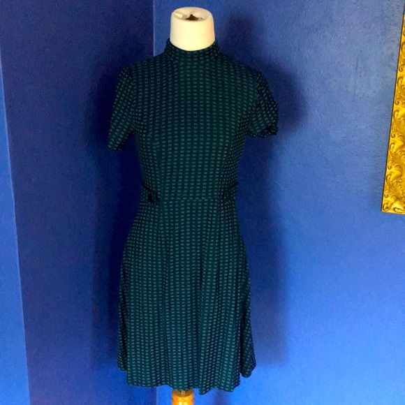 Modcloth mod retro 60s style dress green and blue windowpane print - Picture 10 of 17
